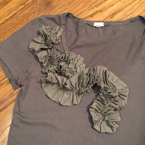 J. Crew Tops - J. Crew Charcoal grey t-shirt with ruffle front